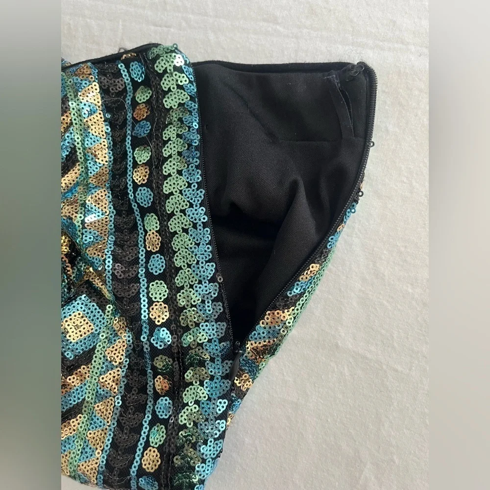 ARK & CO. aquatic colors sequined short skirt sz M swifty festival rave glam